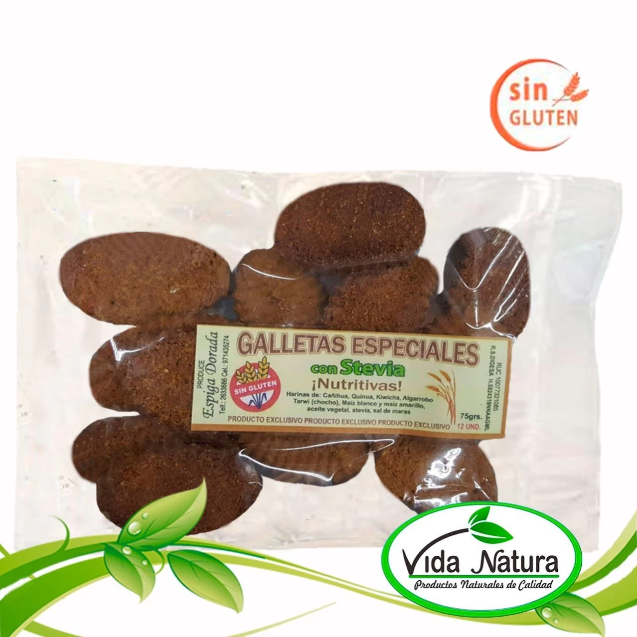 GALLETA ESPECIAL SIN GLUTEN INTEGRAL PROTEINA DE TARWI CON CACAO