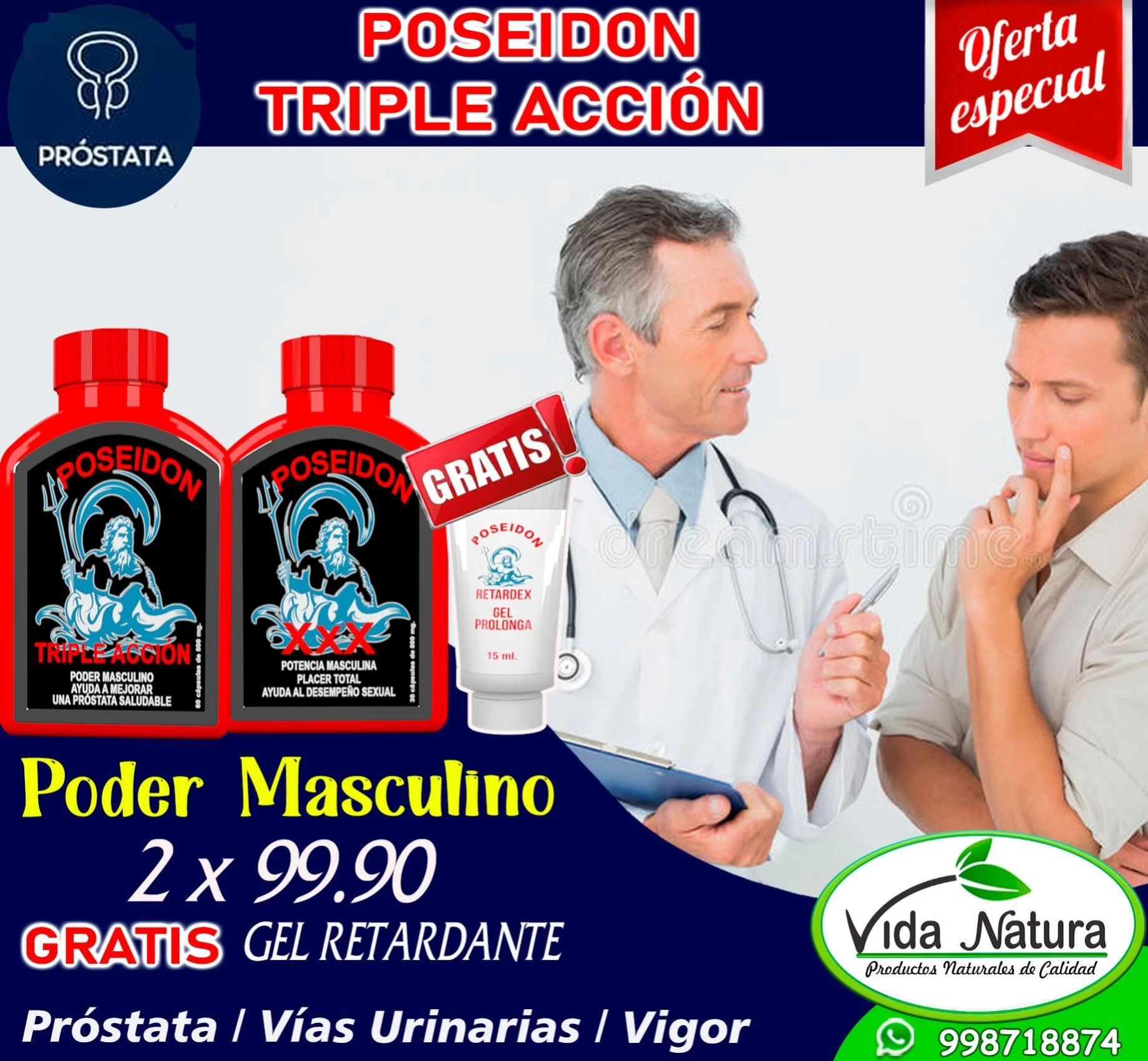 KIT SALUD VARONIL (POSEIDON TRIPLE ACCIÓN CAPS + XXX CAPS + GEL RETARDEX)